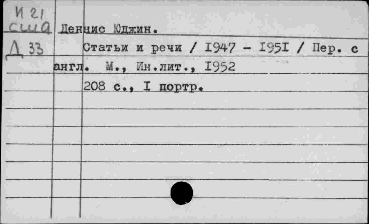 ﻿и г/	Лав	—1 1ИС Юджин.
		Статьи и речи / 1947 - 1951 / Пер. с
	англ	• М., Ин.лит., 1952
		208 с., I портр.
		
		
		
		
		
		
		